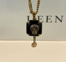 AM nouveau collier ancien visage doré en laiton cristal noir avec crâne orné d'un style punk élégant 7575601