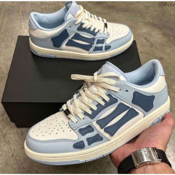 AM Top Luxe Hommes Skel Low Top Baskets Chaussures Squelette Os Baskets En Cuir Blanc Noir Bleu Crâne Femmes Hommes Skateboard Marche HUVY