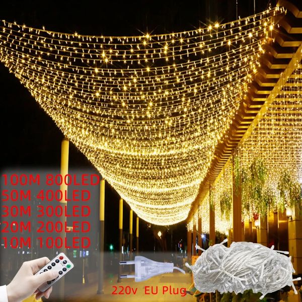 Guirnalda de Navidad amadan, cadena de luces Led, luz de hadas, 100M, 800LED, resistente al agua, para exteriores, para jardín, decoración para fiesta de boda, 2023