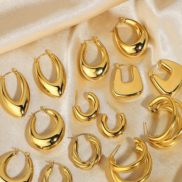 Boucles d'oreilles ovales carrés creux d'or Amaiyllis 18k Stude ovales Stumps géométriques Gold Boucles d'oreilles pour les femmes Bijoux d'été 240514