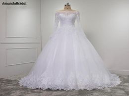 Amandabridal de manga larga Vata de pelota Desas de boda para la novia Corset Tulle Bode de novia Vestidos de boda de talla grande1695863