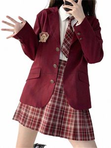 Amaranto Mujer Blazer Estudiante Otoño Invierno Tres Butt JK Uniforme Traje Chaqueta Estilo universitario LG Mangas Abrigo Ropa m6pI #