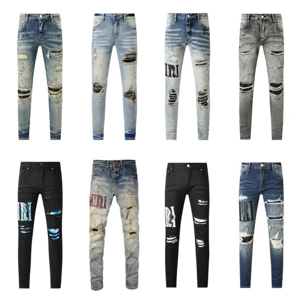 amari jeans mode amirir jeans pour hommes marque designer jeans noirs pantalons déchirés Auto-culture respirant jeans violets populaires jeans empilés pantalons pour hommes