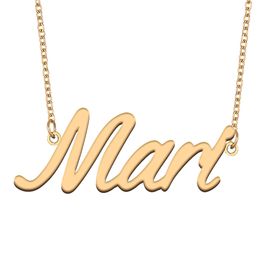 Collier avec pendentif avec nom de Mari pour femmes, cadeaux pour petite amie, plaque signalétique personnalisée pour enfants, meilleurs amis, bijoux en acier inoxydable plaqué or 18 carats