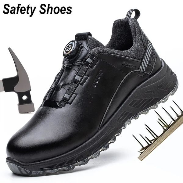 AMAWEI BOUCLE ROTARY 547 Protective Leather Safety Puncture Puncture Anti-Smash Steel Toe Shoes Work Boots Men Femmes 231018