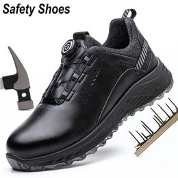 AMAWEI Chaussures de protection de travail à boucle rotative Chaussures de sécurité en cuir Chaussures anti-crevaison et anti-écrasement à bout en acier Bottes de travail Hommes Femmes 240130