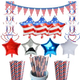 Amawill American Independence Day Stars and Stripes Foil Ballons 4 juillet Spirale Swirl Swirl Pendant décorations en spirale