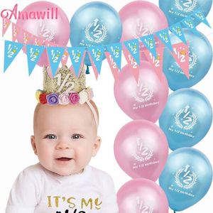 Amawill Half verjaardagsfeestje Het is mijn 1 2 verjaardag Banner Roze Blauw Latex Ballonnen 6 Maanden Baby Douche Meisje Jongen Decoraties 7D2578