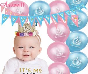 AMAWILL MIME ANNIVERSAIRE Fête It039s Mes 12 Banner d'anniversaire Rose Blue Balloons de latex Baby 6 mois Décorations Baby Girl 7d5931845