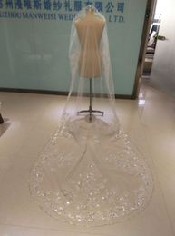 2019 une couche voiles de mariage 3 mètres de long cathédrale longueur strass perlé image réelle tulle voile de mariée avec peigne