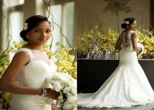 Robes de mariée en dentelle de style africain 2016 Boutons couverts de cou couvert de couvre