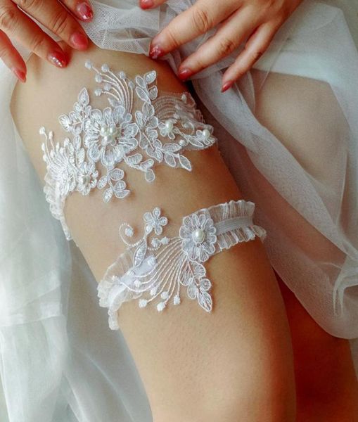 Incroyable mariage de plage jarretières de mariée ensembles avec perles bleues dentelle sexy accessoires de jambe de mariée pour la mariée 2020 pas cher Lingerie jarretière L5436396