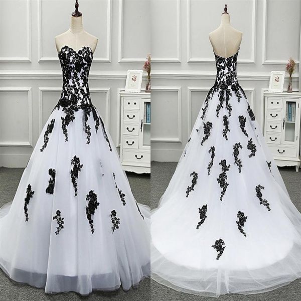 Incroyable noir et blanc princesse robes de mariée robes de mariée chérie réel Po appliques dentelle dos nu réception Dress248K