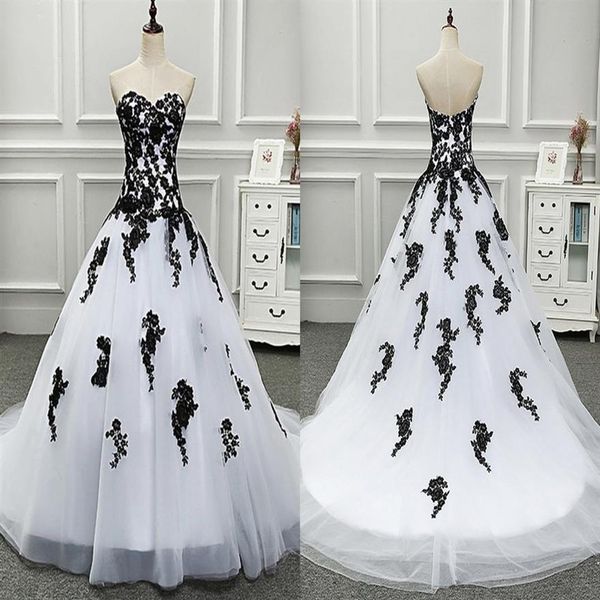 Incroyable noir et blanc princesse robes de mariée robes de mariée chérie réel Po appliques dentelle dos nu réception Dress2864