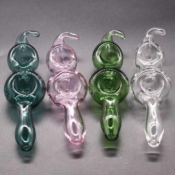 Increíble doble cuenco Pyrex Glass Oil Burner Pipas para fumar con un orificio Dab Rig Hand Pipe