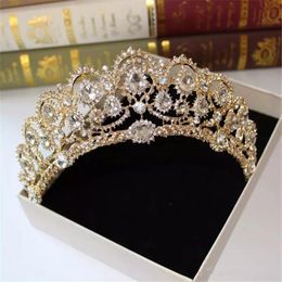 Amazing Gold Wedding Bridal Crown reine cristaux Royal Crystal Wedding Crowns Stone Bandband Cair Hair Sliver Masquerade Birthday Party5914668
