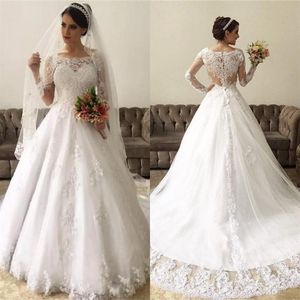 Amazing Lace Lange Mouwen Baljurk Trouwjurken 2020 vestido de noiva robe de mariee Illusion Back wedding Gowns291f