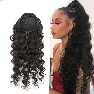 Verbazingwekkende Lange Hoge Body Golvend Paardenstaart Haarspeld Trekkoord Clip in Nat Golvende Paardenstaart Menselijk Haar Pony Tail Extension Natural Unpoiles 160G