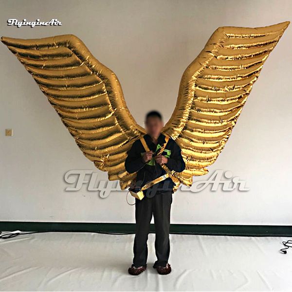 Increíble traje de desfile para caminar con alas de Ángel inflables doradas usables para adultos de lujo para espectáculo de eventos