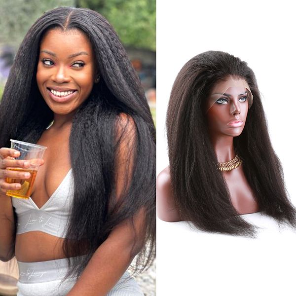 Perruque Full Lace Wig crépue lisse 13x4 13x6 HD, perruque 100 cheveux humains pré-épilées avec cheveux de bébé, cheveux brésiliens Remy Yaki Lace Front Wig pour femmes Greatremy