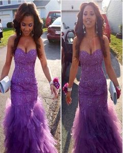 Incroyable sirène violet perle prome dreesses avec volants appliques dentelle arrière corset fille porte le concours de soirée formelle vestidos4881577