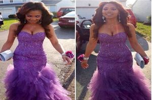 Incroyable sirène violet perle Prom Dreesses avec volants appliques dentelle arrière corset fille porte le concours de soirée formelle vestidos9708004