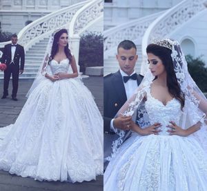 Geweldig zei AMAHAD Trouwjurken Kant Applique Baljurk bruidsjurken met riemen Saoedi-Arabische Dubai bruiloft vestidos op maat gemaakt