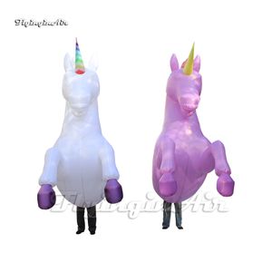 Costume de défilé de licorne gonflable, incroyable, Costume de cheval de mascotte d'animal gonflable avec corne pour spectacle sur scène