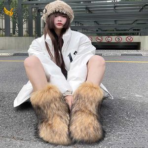 Verbazingwekkende vrouwen harige laarzen pluizige faux vossenbont laars vrouw pluche warme snowboots luxe fuzzy bottes mode winter warme schoenen L230704