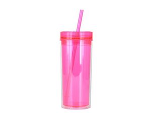 Amazon 16oz magere acryl -tuimelaar met deksel en stro 480 ml Sippy Cup dubbele wand doorzichtige plastic cup bpa 16oz rechte drinkin2346217