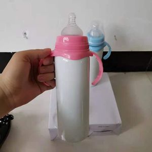 Amazon Custom 8 Oz Sublimation Melkflessen Rvs Babyvoeding Fles met Tepel Handvat 8oz Onbreakbare Witte Sippy Cup voor Sublimaties