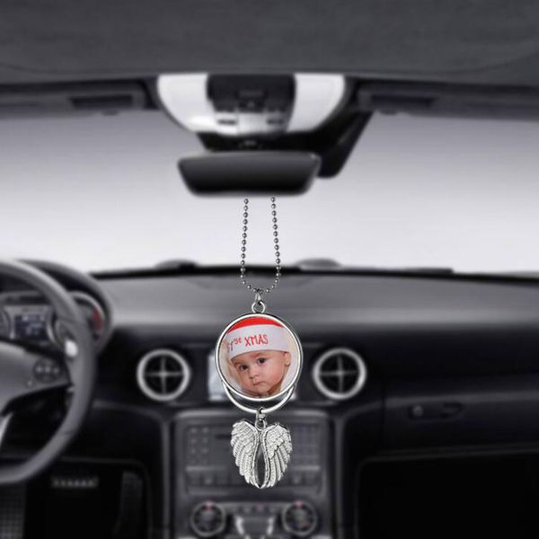 Amazon personnalisé sublimation pendentif blancs blancs bricolage cadeau de Noël or et argent couleur voiture pendentifs métal ailes d'ange ornements