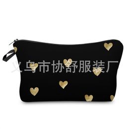Amazon Hd Hot Selling Christmas Black Love Cosmetic Bag European And American Women's Daily Clutch Bag Storage Toiletry Bag