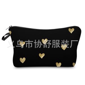 Amazon HD Hot Sell Christmas Black Love Cosmetic Sac European et American Women's Daily Clutch Sac de rangement Sac de toilette