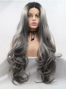 Front Lace Grey Wigs Nature Perruque de cheveux longs et bouclés en gros