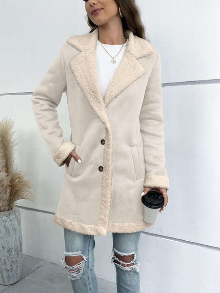 Ropa de mujer transfronteriza de invierno popular de Amazon en Europa y América, abrigo de piel de ciervo con solapa de manga larga, abrigo elegante nuevo estilo