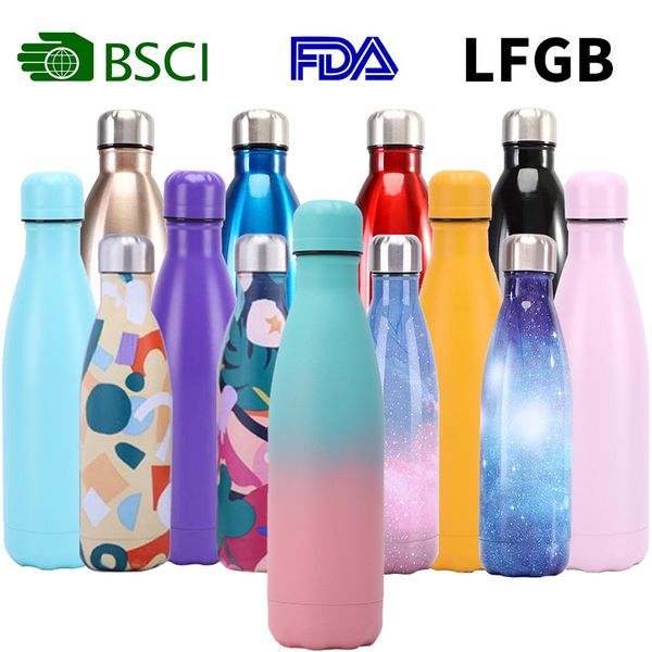 Botella de coque de acero inoxidable de Amazon, termo 304, taza de agua deportiva de doble capa, botella de coque al aire libre ajustable al vacío