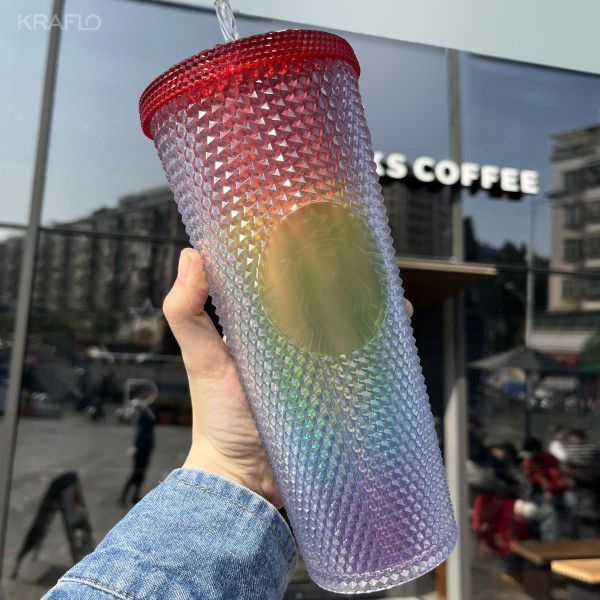 Amazon Studded Tumblers DIY Disponible 24OZ Venti diamant Double paroi tasse à café en plastique translucide gobelet en vrac grille tasse d'ananas
