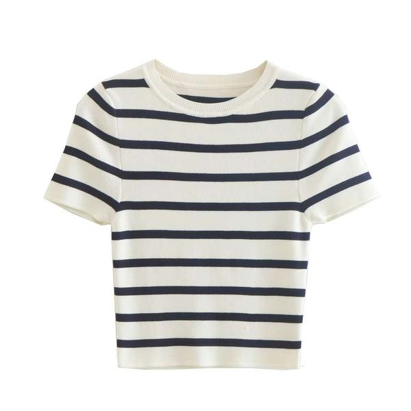 Amazon en gros de printemps Nouvelle femme pour femmes Wear European et American Stripe Stripe Pullover Round Cou Sleeve Off Twirt Short T-shirt