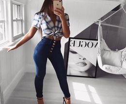 Amazon Wise Popular 2019 European en American High Taille Hip Tifting Slim Fit Button Down Jeans Damesbroeken voor grens Exclusief gebruik3459643