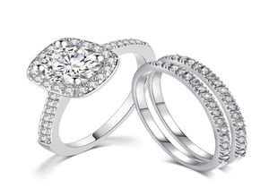 Amazon Vrouwen Sieraden Wit Vergulde CZ diamant Driedelige Bruiloft Verlovingsring Sets Bruidsband SR5318700348