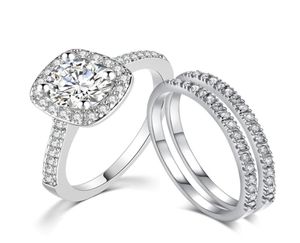 Amazon Vrouwen Sieraden Wit Vergulde CZ diamant Driedelige Bruiloft Verlovingsring Sets Bruidsband SR5317639168