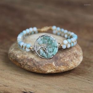 Pulsera de árbol de la vida de piedra de amazonita, cuentas de cadena de chakras de energía de Yoga, pulsera trenzada con dijes, joyería hecha a mano para hombres y mujeres 1168l