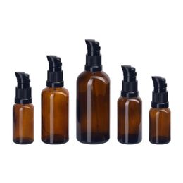 Amber (bruin) glazen etherische olielolionpomp flessen reismaat dispenser fles met zwarte/witte snavelpompen 5 ml 10 ml 15 ml 20 ml 30 ml 50 ml 100 ml