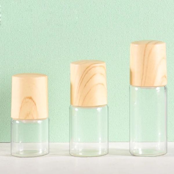 Amber Clear 1ml 2ml 3ml 5ml Roll On Flacons à rouleaux en verre avec bouchon en plastique en bambou 600Pcs / Lot Top Quality