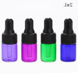 Ambre Clair Bleu Vert Violet Rouge Mini Bouteilles En Verre Flacons D'affichage D'huile Essentielle De 2 ml Avec Des Couvercles De Pipette Noirs Pour EJuice Eliquid Pxna