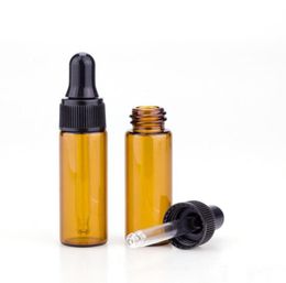 Amber Dropper Bottle 5ml mini -glas Essentiële oliedisplay Flacon Small Serum Parfum Container met zwart deksel