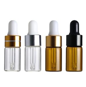 Amber Dropper Mini Glasfles Etherische Olie Display Injectieflacon Kleine Reizen Parfum Bruin Sample Container 1ml 2 ml 3 ml Cosmetische hulpmiddelen