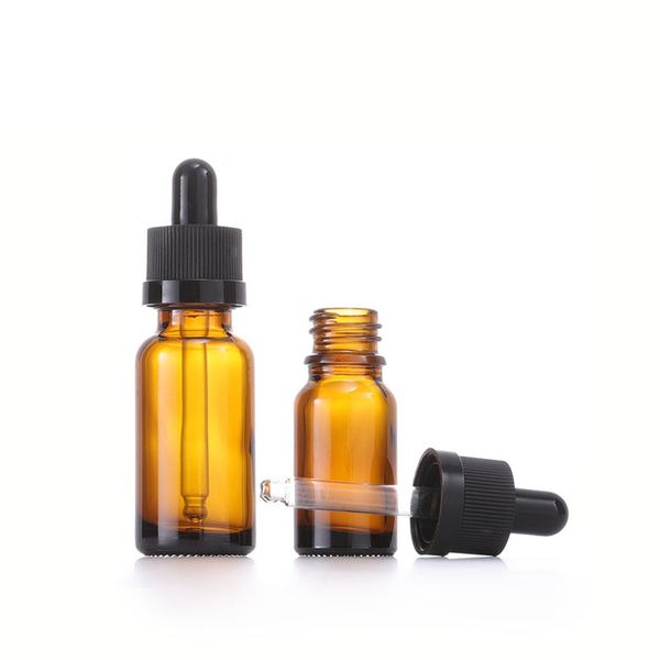 Frasco cuentagotas de vidrio ámbar con tapa a prueba de niños, pipeta reactiva para aceites esenciales, perfume, aromaterapia, SPA, contenedores DIY, 5ml, 10ml, 15ml, 20ml, 30ml, 50ml, 100ml