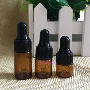 Flacons compte-gouttes en verre ambré 1 ml 2 ml 3 ml pour parfum d'huile essentielle d'aromathérapie avec couvercles noirs argentés dorés Pour votre option